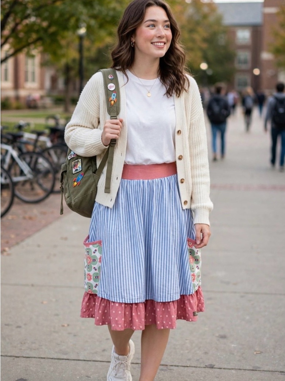 Matilda Jane Mixed Print Mini Skirt S Blue Stripe Pink Polka Dot Floral Pockets